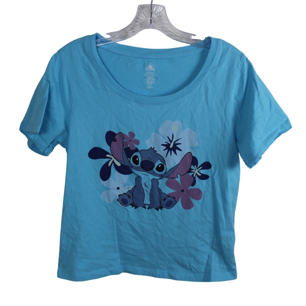 Disney h T WDW Scoop Neck T-Shirt Women's XS Blue Floral Graphic Tee